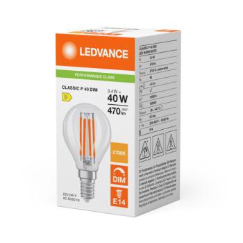  LED P CLP DIM 3.4W 827 FIL E14 