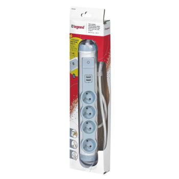  BP 4X2P+T 1,5M 2USB BLC GRIS 