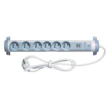  BP 6X2P+T 1,5M  2USB BLC GRIS 