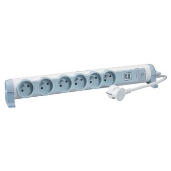  BP 6X2P+T 1,5M  2USB BLC GRIS 