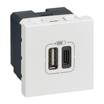  2 USB AC 3A 2MOD COMPO BLANC 