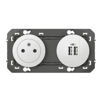  2P+T CHARGEUR USB 2POSTE BLANC 
