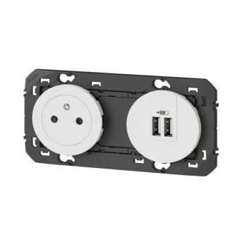  2P+T CHARGEUR USB 2POSTE BLANC 