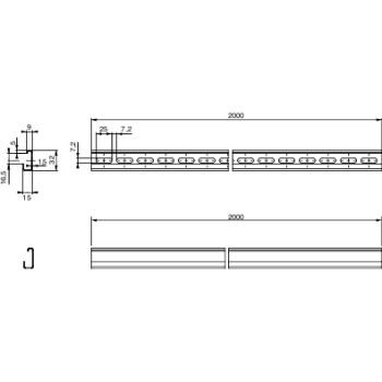  RAIL DIN ASYM 2M PERF 